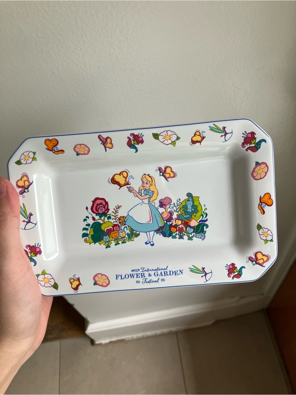 Epcot International Alice in Wonderland Trinket Dish White Multicolor Floral